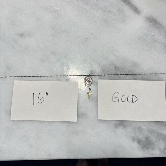 Forever 21 Rhinestone Embellished Skull Drop Cross Pendant Necklace Goldtone 16" - Picture 5 of 5